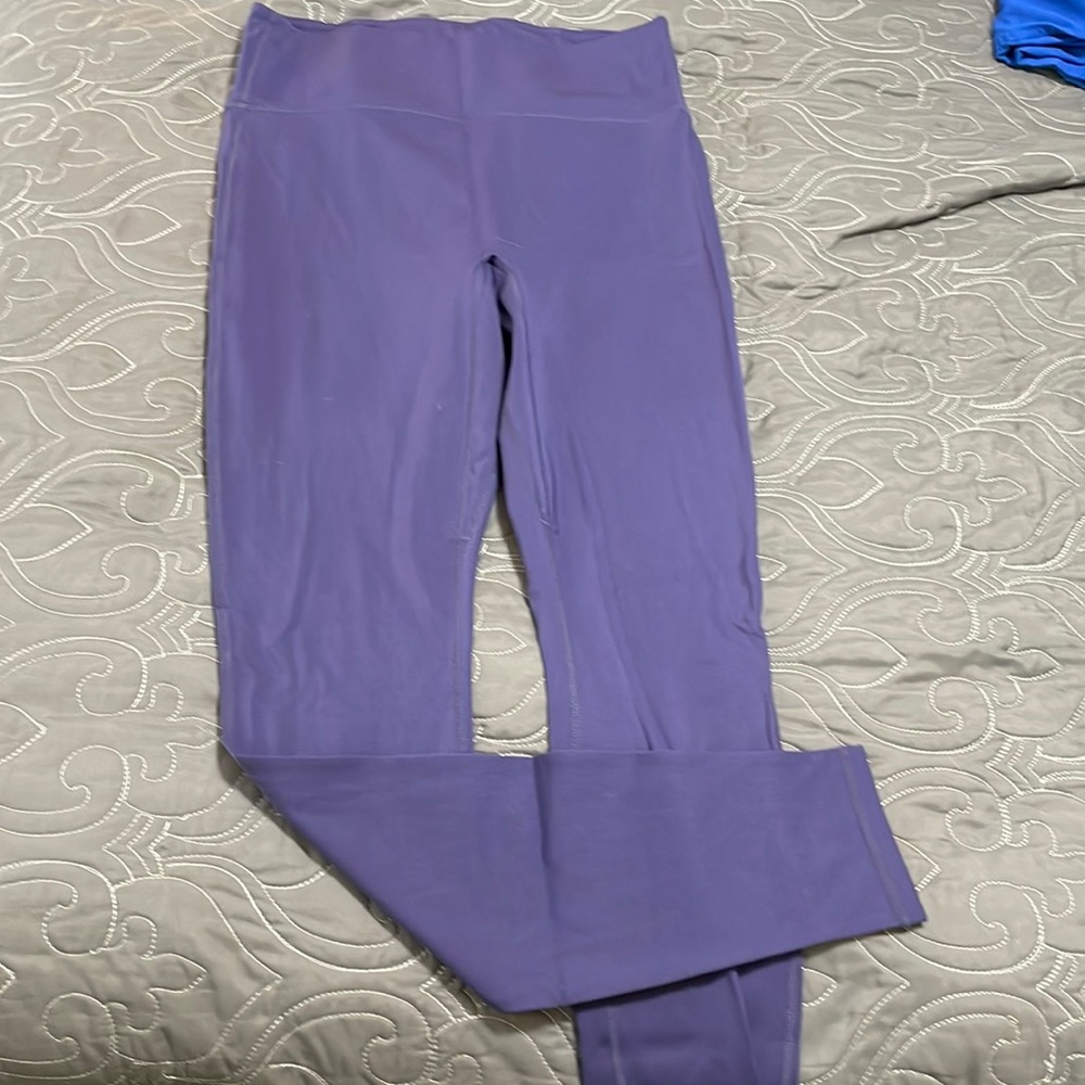 EUC Fabletics L motion365 leggings. Purple with colored pocket stripes on back